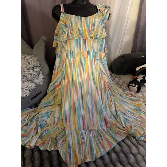 Torrid plus size 2/2xl xxl mini gauze cold shoulder rainbow skater dress - Picture 5 of 7